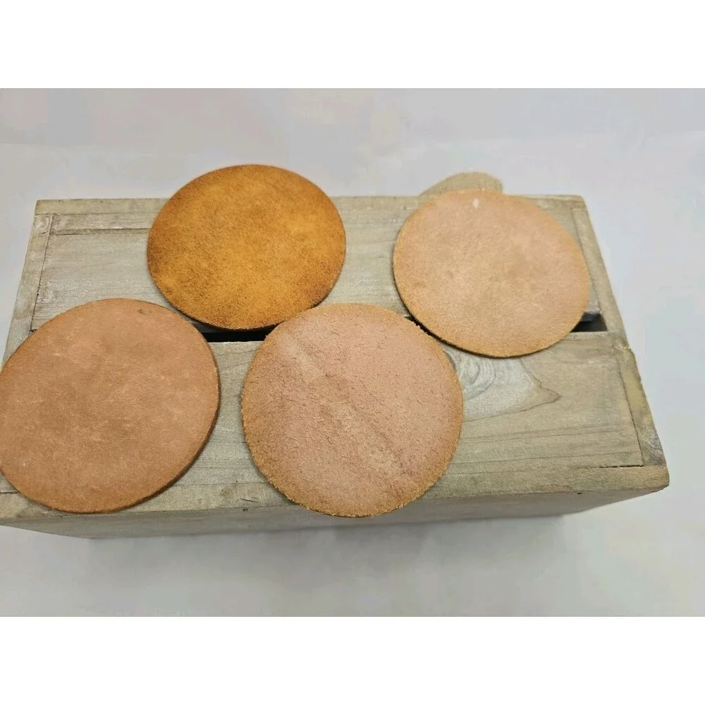 Vintage Tooled Leather Coasters Set of 4 Hand Painted Bee Frog Butterfly Bird